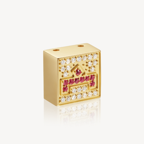 Square Decorative Emblem for Solid Gold Colored-Gemstone-Inlaid Hat Accessory