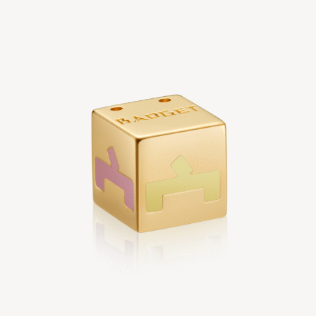 Gold Enamel Hat Accessory with Square Logo