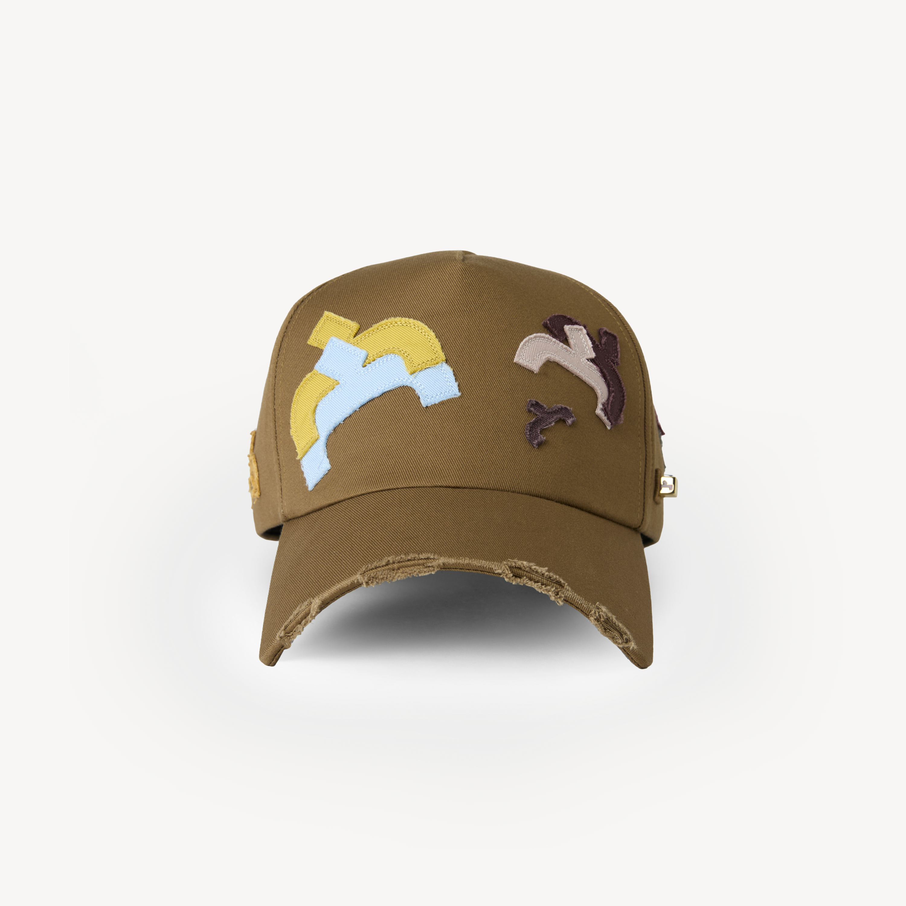 Multi-color Combined Logo Embroidered Distressed Cotton Tile-shaped Brim Structured High Crown Truck Cap